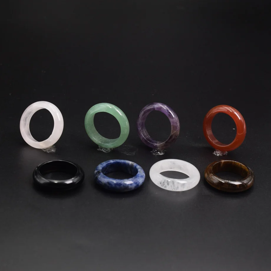 Simple Healing Crystal Band Rings Natural Stone Quartz Agates Jaspers Dainty Finger Solid Ring Women Fashion Minimalist Jewelry 2