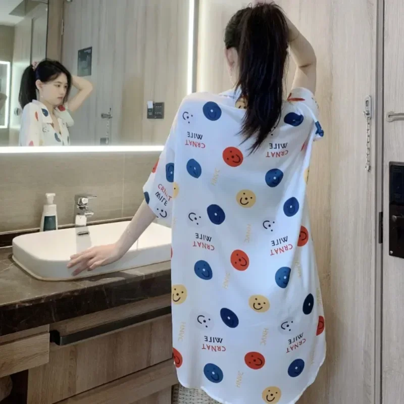 2024 New V-neck Homewear Sexy Extra-large Short Nightdress Women Summer Loungewear French Thin Shirt Half Sleeve Pajamas Womens