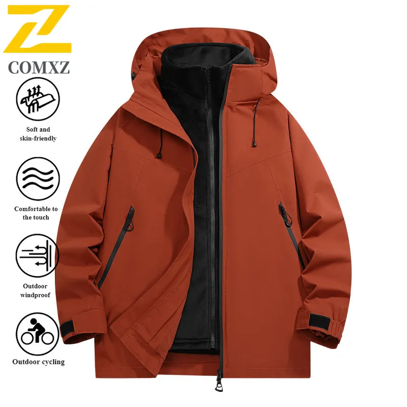 Men Women Oversized Hooded Utility Jacket 3-in-1 Windproof Waterproof Windbreaker for Hiking Camping Fishing Outdoor Sports Coat