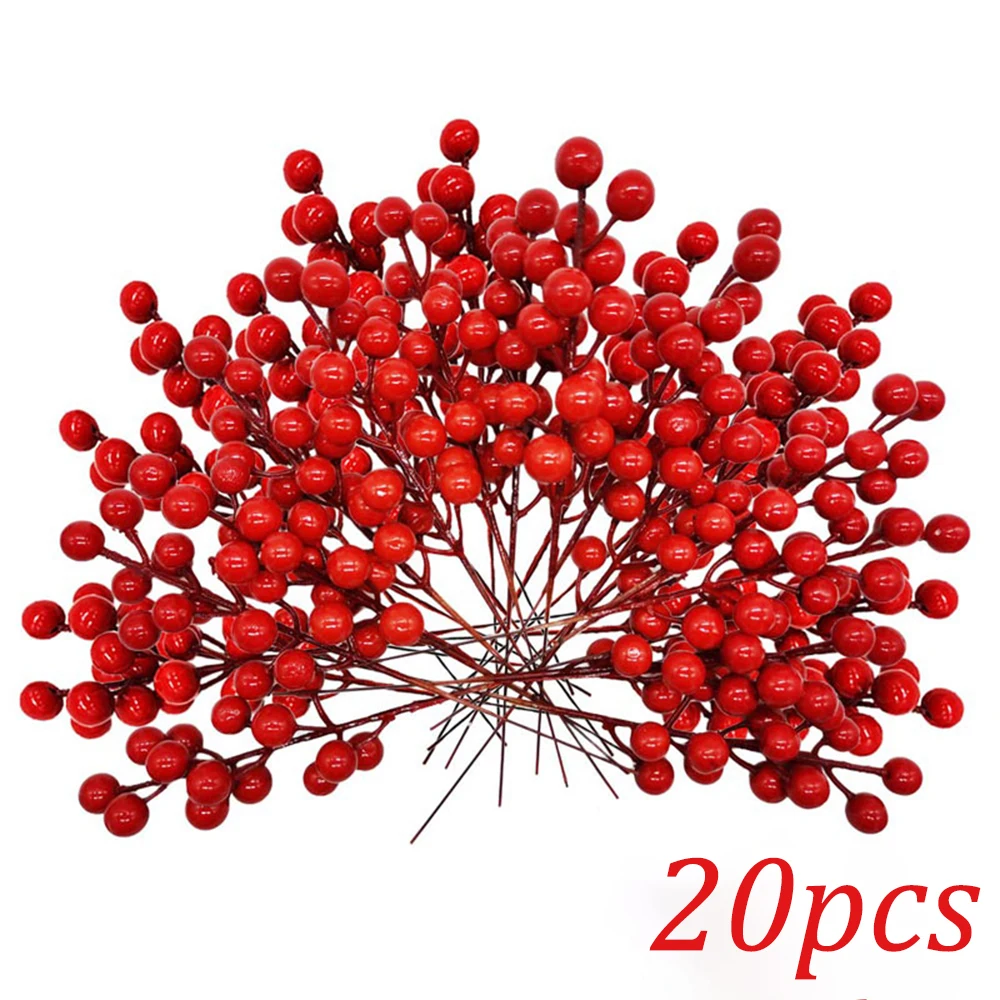 20pcs Artificial Holly Berries Christmas Winter Fake Berries Ornaments for Christmas Tree DIY Crafts Wreath Garland Decoration