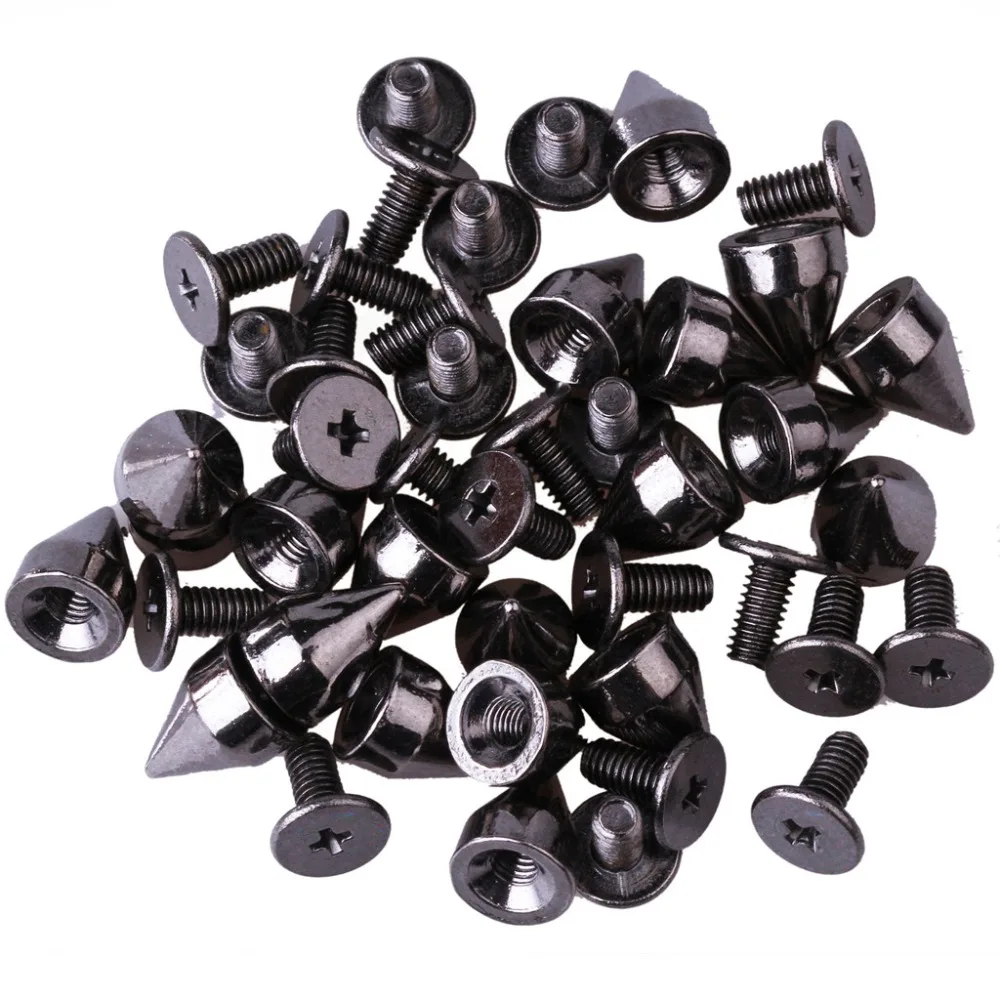 9mm 100Pcs 블랙 콘 스크류 백 메탈 스터드 Leathercraft Rivet Bullet 스파이크 펑크 스팟spot