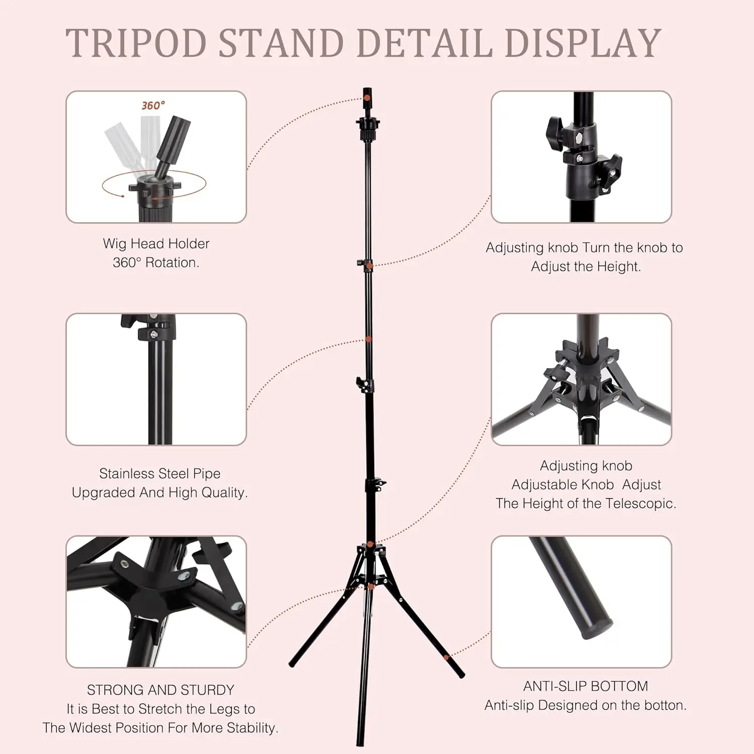 Canvas Wig Head With Adjustable Tripod Stand For Wig Styling_voghion.com