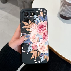 Pretty Rose Silicone Shockproof Phone Case with Screen Protector for Tecno Pova 7 5G (TYB89)