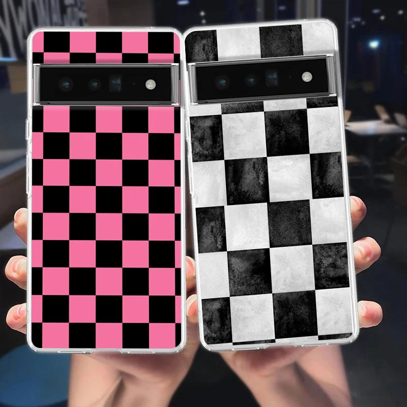 Checkerboard Pattern Soft Clear TPU Phone Case Cover