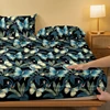 1 Simple modern Plant Flower butterfly printed matte Fitted Sheet, bedroom printed bed cover, bedding (excluding pillowcases) 3