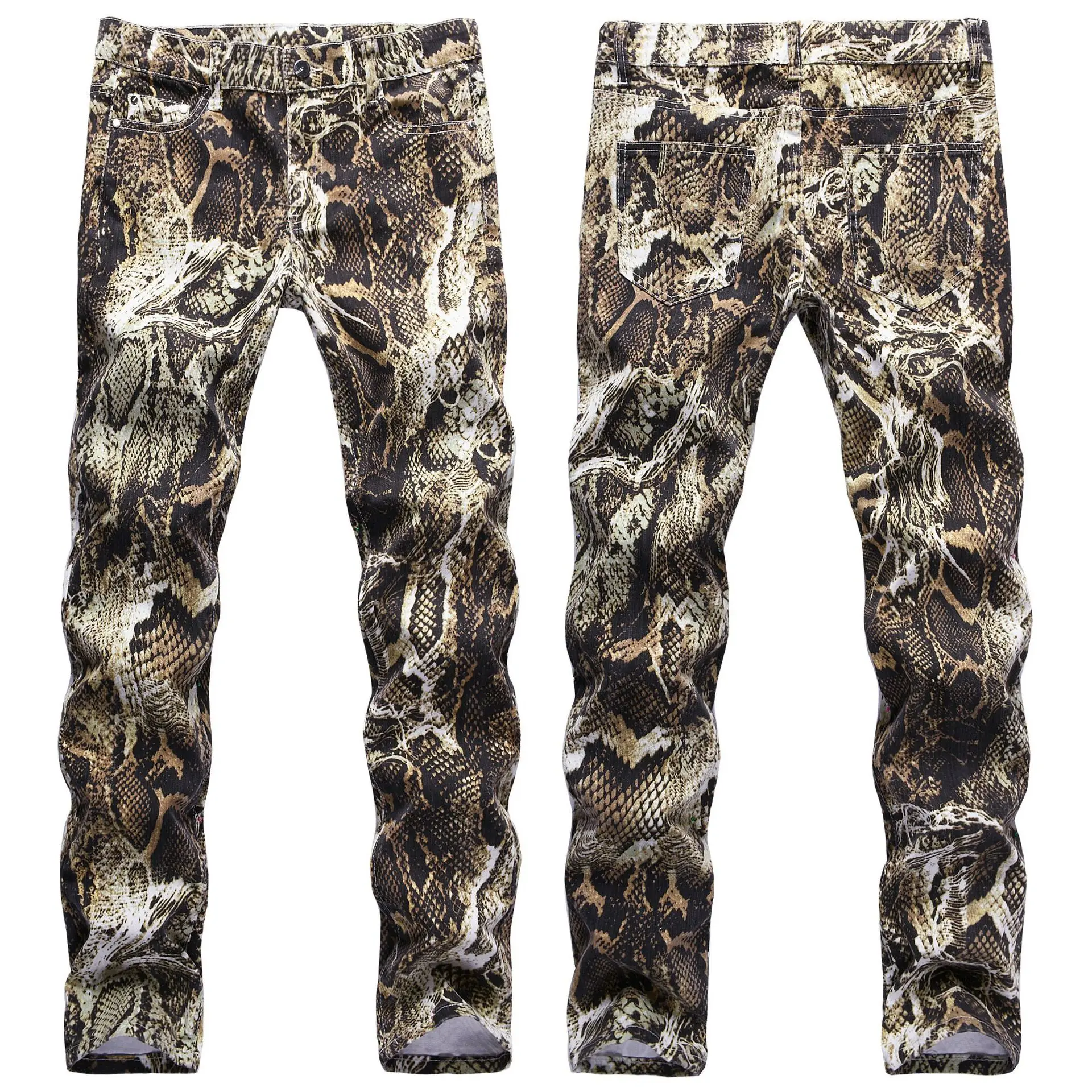 Men's snakeskin slim fashion men hip hop cool print snake pattern night singer performance jeans
