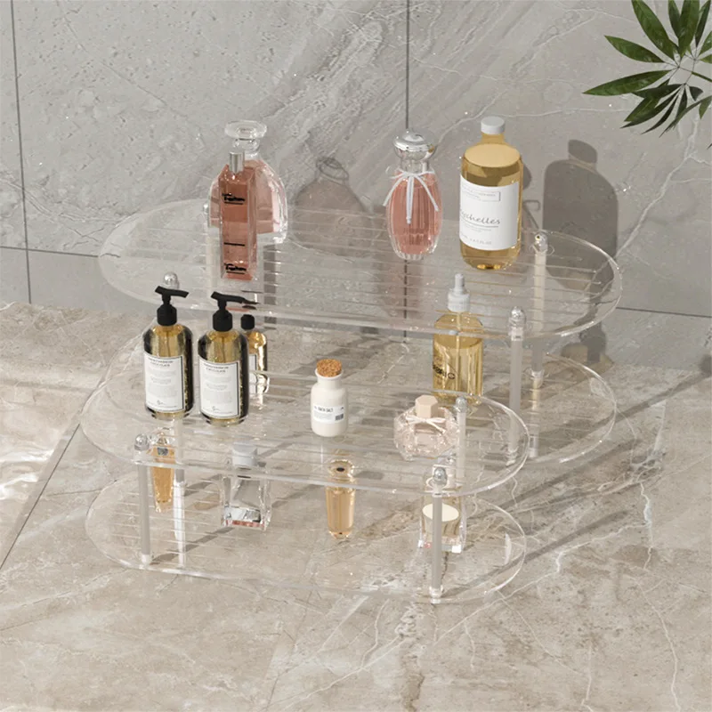 

2 Layer Cosmetics Rack Makeup Bathroom Washstand Desktop Storage Rack Plastic Decorative Tray Perfume Display Stand Organizer