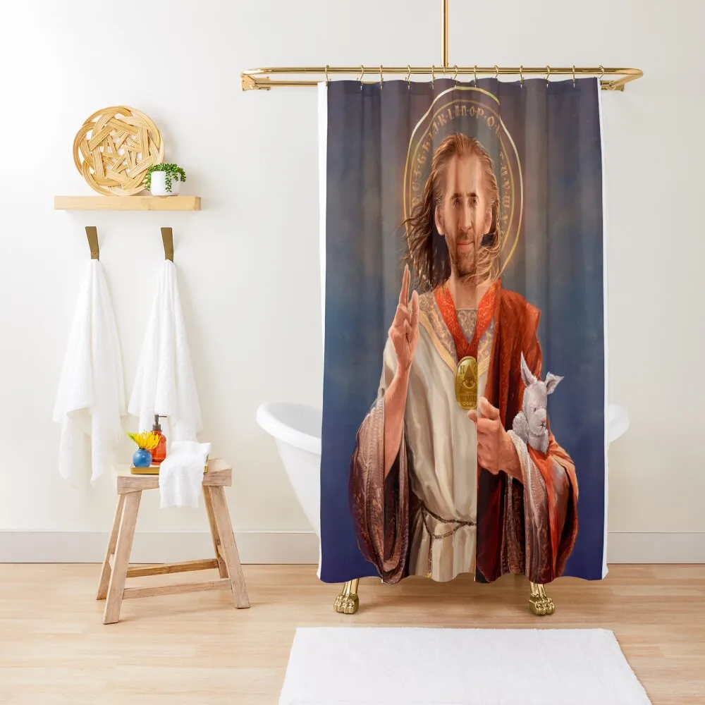 

Nicolas Cage Saint Nicolas of Cage - Nic Cage Original Religious Painting Shower Curtain Bathroom Shower Bathroom Deco Curtain