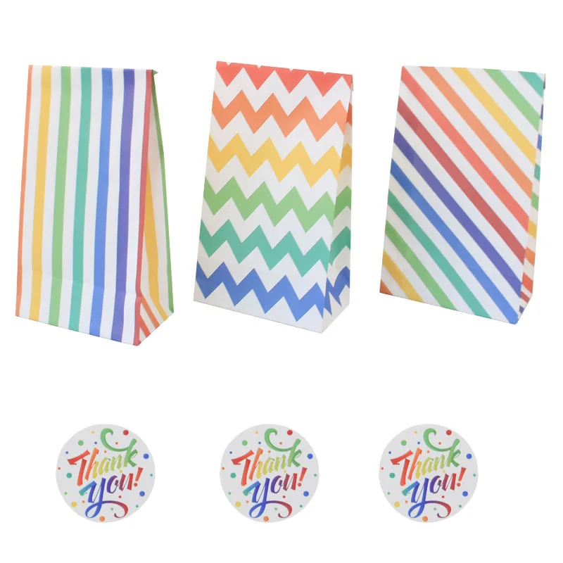 12/24pcs Rainbow Striped Food Gift Bag Disposable Greaseproof Paper Favor Candy Boxes Packaging