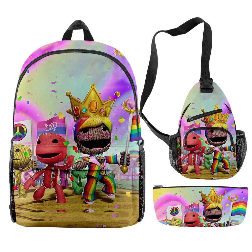 Classic Fashion Funny Sackboy Game 3D Print 3pcs/Set pupil School Bags Trendy Travel Laptop Backpack Chest Bag Pencil Case
