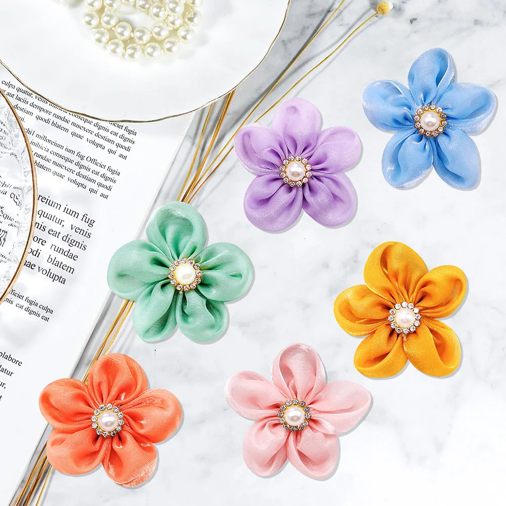 10PCS Flower Pet Dog Cat Bows with Pearl Diomand Movable Puppy Collar Gifts for Small Dog Grooming Accessories Supplies 6