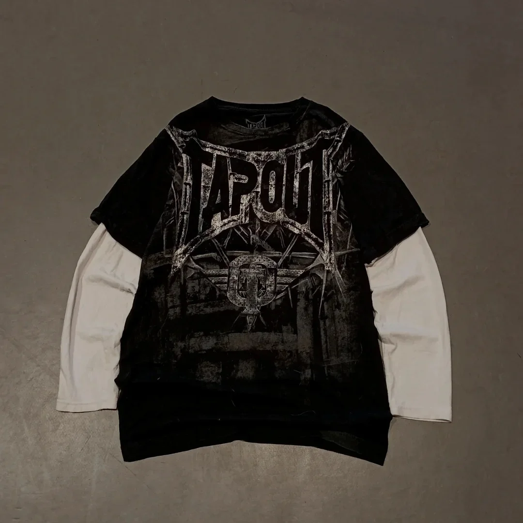 Y2K Oversized Long Sleeve Tapout T-Shirt Hip Hop Gothic Streetwear