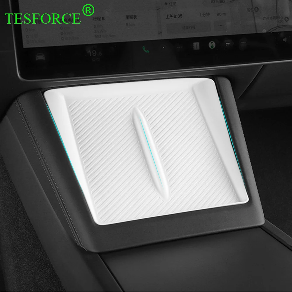 Per Tesla Model 3 2023 2024 Highland Wireless Charging Pad In Silicone Model3 + Center Control Storage Box Bracciolo Box Bottom Mat