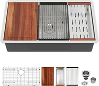Logmey 33 Inch Undermount Kitchen Sink - 33x19 In Workstation Kitchen Sink Ledge Deep Single Bowl 16 Gauge Stainless Steel Under 1