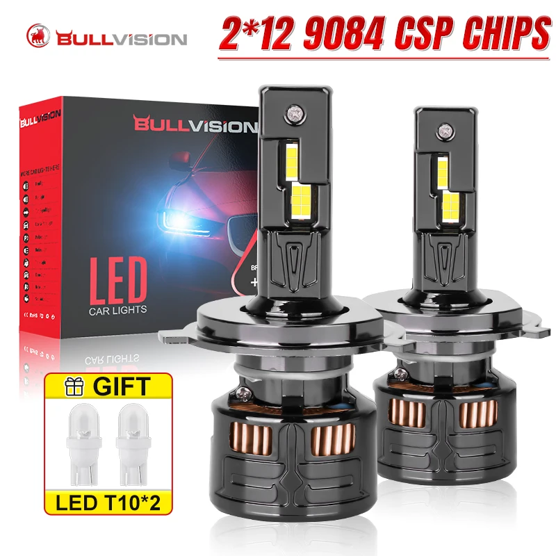 Bullvision H4 LED H7 Canbus Car Headlight Bulbs H11 H1 H8 H9 H11 9012 HIR2 9005 9006 HB3 HB4 High Low Beam Turbo Fog Lamp 12 24V