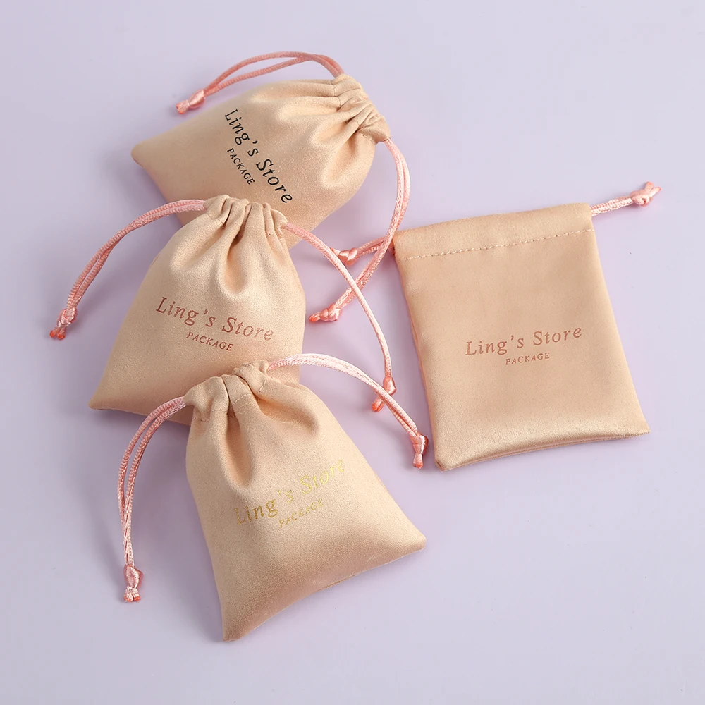 

100 Personalized Logo Jewelry Drawstring Velvet Gift Bags Flannel Wedding Favor Candy Bag Customized Eyelashes Makeup Lipstick