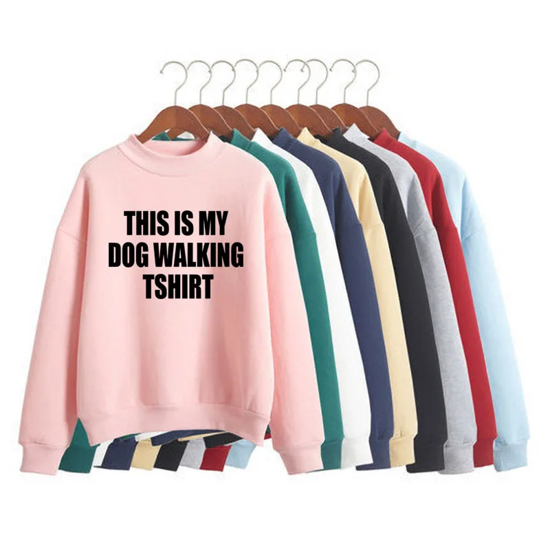 

THIS IS MY DOG WALKING T SHIRT Print Woman Sweatshirt Sweet Korean O-neck Knitted Pullover Thick Autumn Candy Color Girl Clothes