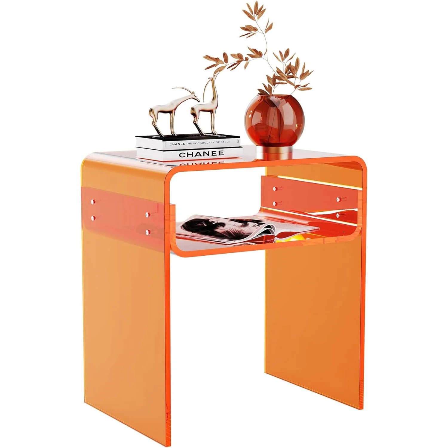 Luxury Acrylic Side Table for Bedroom Coffee Tea Bedside Tables Orange Colored Modern Acrylic Bedside Table
