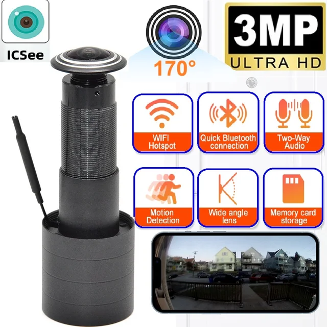 HD WiFi Doorbell Door Viewers Video Camera Peephole Wide-angle Human Detection Two-Way Audio 3MP Video-eye Wireless Cat-eye Cam 1