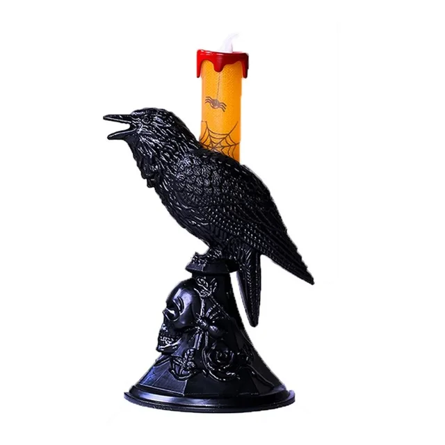 New Black Crow Statue Glowing Candlestick LED Candles Lights Halloween Home Decorations Table Lamp Scary Ornaments Home Supplies 1