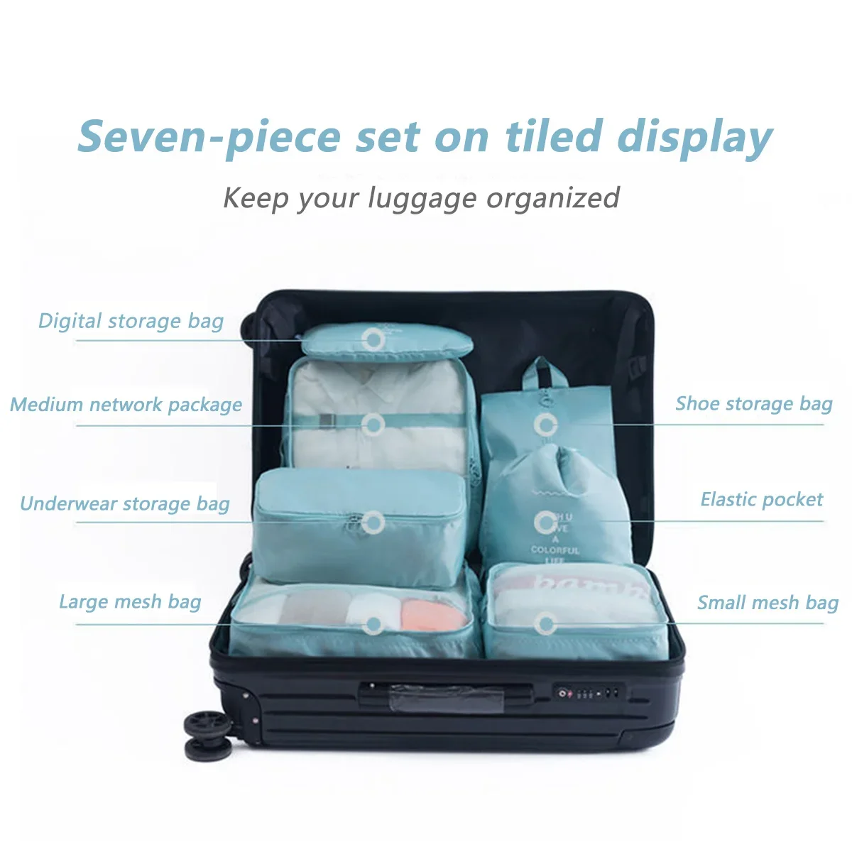 Seven-piece Travel Storage Bag Travel Thickened Suitcase Clothing Classification Storage Bag 7-piece Set