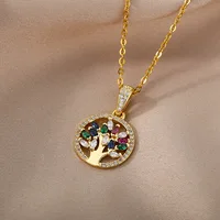 Collier arbre de vie pour femmes, en acier inoxydable, longue chaîne, pendentifs, tendance, ras du cou, bijoux esthétiques, 2023 5