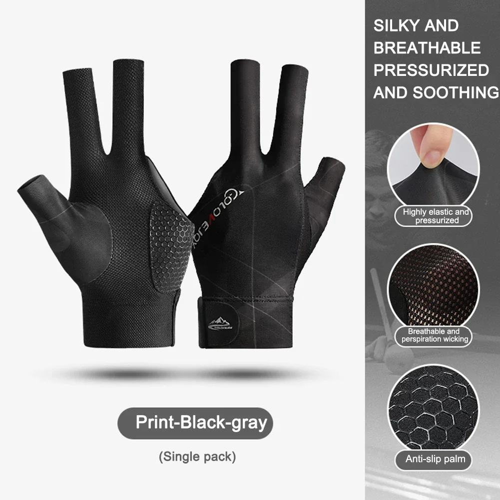 Billiard Pool Gloves Open Finger Adjustable Sticker Polyester Snooker Pool Gloves Portable Lightweight Reusable Amateur Training