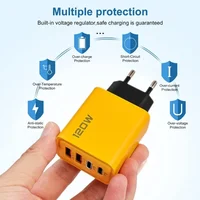 4 Ports Dual PD USB Charger Wall Adapter QC3.0 120W Fast Charging Phone Charger EU/US/UK Plug For iPhone 15 14 13 Samsung Xiaomi 5