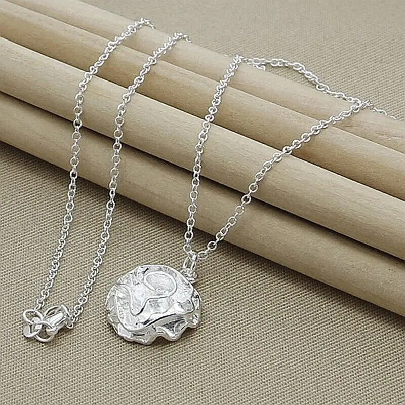 

Woman's 925 Sterling Silver Rose Flower Pendant Necklace Wedding Fashion Jewelry