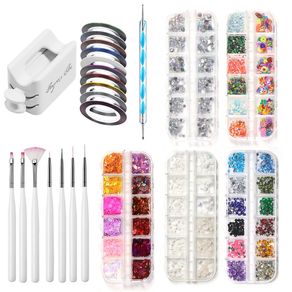 

CNHIDS Nail Brushes Set Glitter Powder Nail Decoration Crystal Accessories Nail Art Manicure Tools Nail Art Kit Salon Equipment