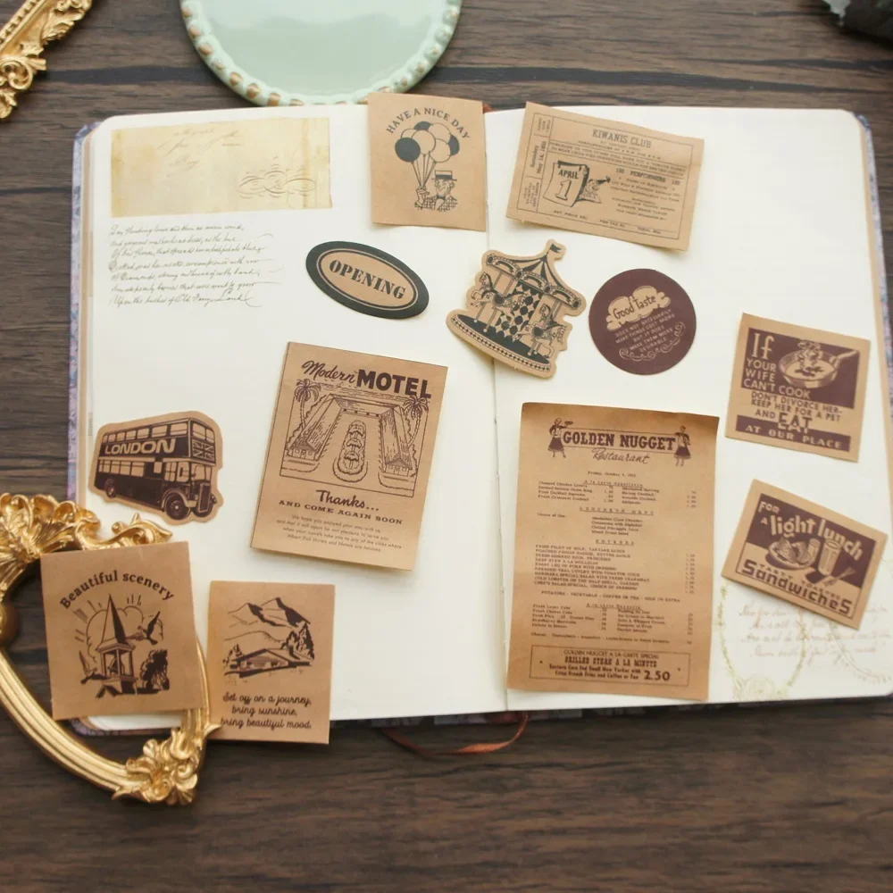 

28pcs One Day Dining In The Amusement Park Style Kraft Paper Sticker Scrapbooking DIY Gift Label Decoration Tag