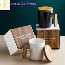 Opakowanie na prezent drewniany uchwyt z pokrywką kubki do kawy miłośnicy kubki do kawy ceramiczny kubek do kawy zestaw filiżanek drewniany kubek do kawy