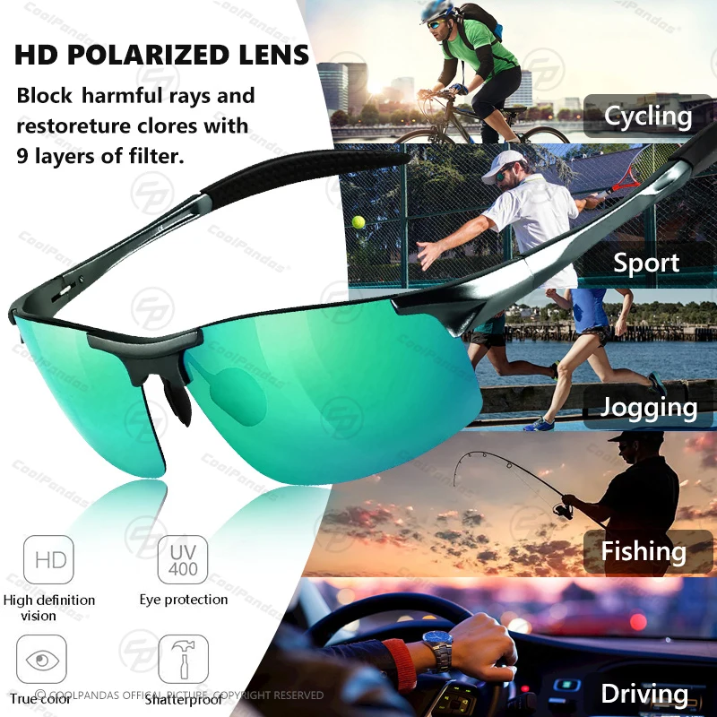 CoolPandas Marke 2025, Aluminium-Sonnenbrille für Männer und Frauen, polarisierte Sonnenbrille, Outdoor-Fahren, blendfrei, Oculos De Sol Masculino – Detail 3