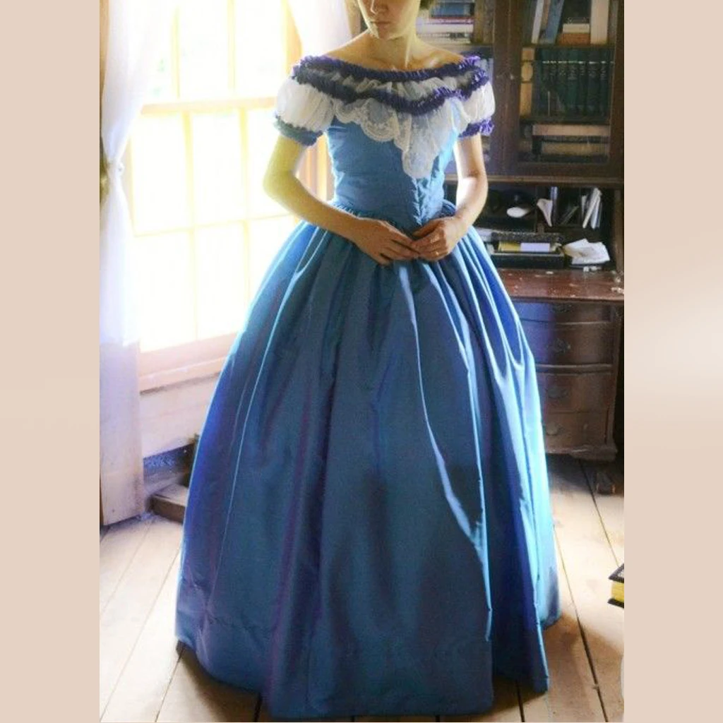 

Женское вечернее платье с открытыми плечами The Young Victoria cosplay1860s, викторианское синее платье времен Гражданской войны, бальное платье в Южную Белль, винтажное платье