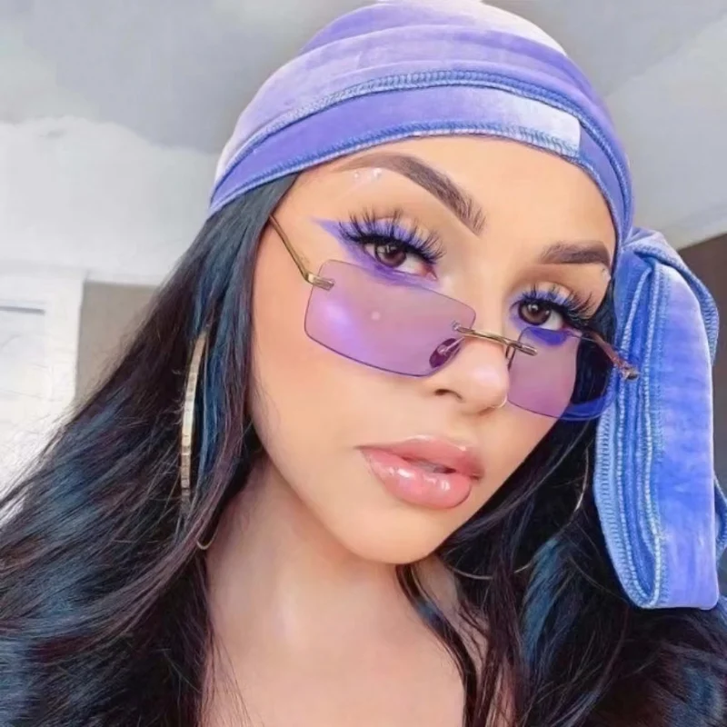 

New Frameless Women Square Sunglasses Retro Small Rectangular Sun Glasses Vintage Women's Brand Designer Shades UV400 Eyewear