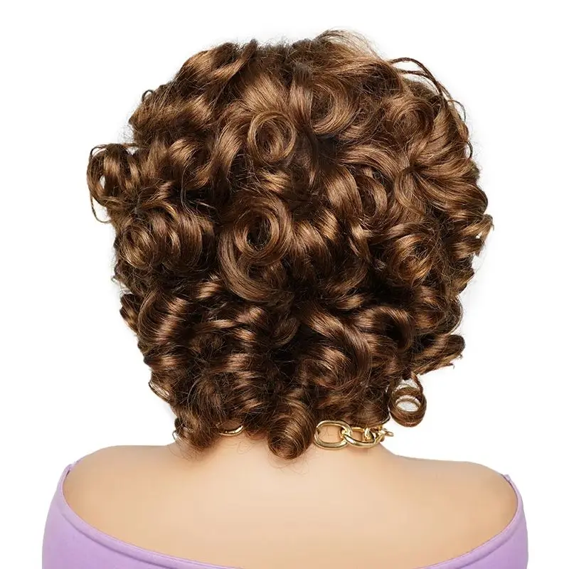 Brown Full Bouncy Curl Glueless Human Hair Wigs with Bang for Women Full Wig Bobbi