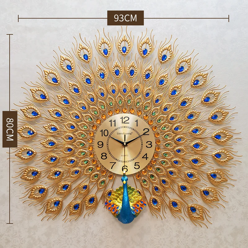Round Premium Aesthetic Peacock Wall Clock Color:93x80cm