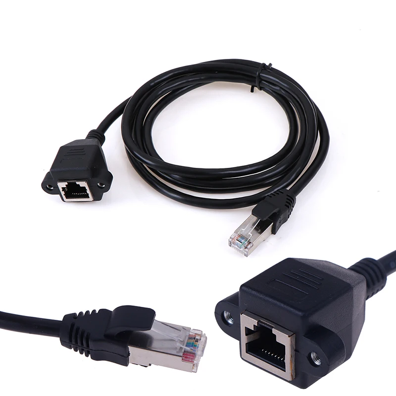 Description Picture 2 of item1Pc RJ45 Male to Female Screw Panel Mount Ethernet LAN Network Extension Cable