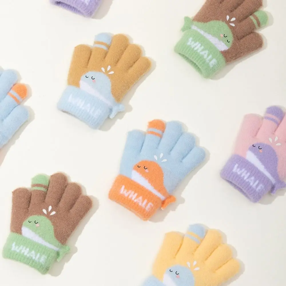 Cartoon Cute Whale Winter Knitted Gloves Warm 3-6 Years Old Five-finger Gloves Elastic Cute Kids Gloves Outdoor