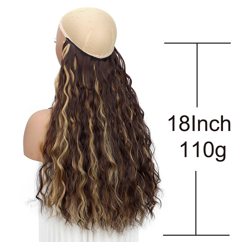 18Inch Synthetic No Clips In Hair Extension Black Blonde One Piece Long Wavy Curly Invisible Wire False Fake Hair Piece for Wome
