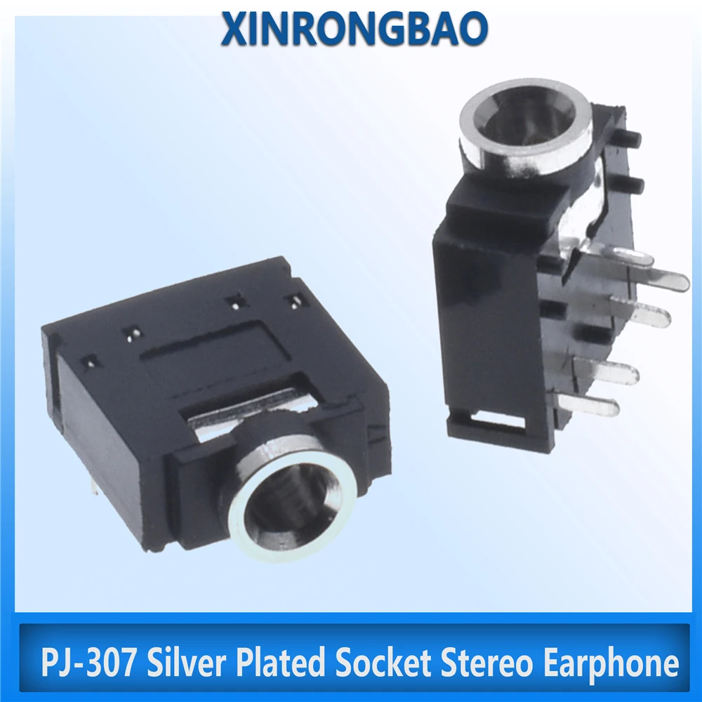 

10Pcs PJ-307 Silver Plated Socket Stereo Earphone Socket Interphone Switch 5Pin 3.5MM Aperture Earphone Holder with Copper Cover