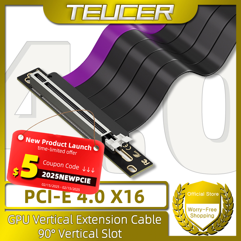 TEUCER GP-16 PCI-E 4.0 X16 Riser Cable Video Card Extension Shielded Flexible 90Â° Mounting GPU Extension Cord