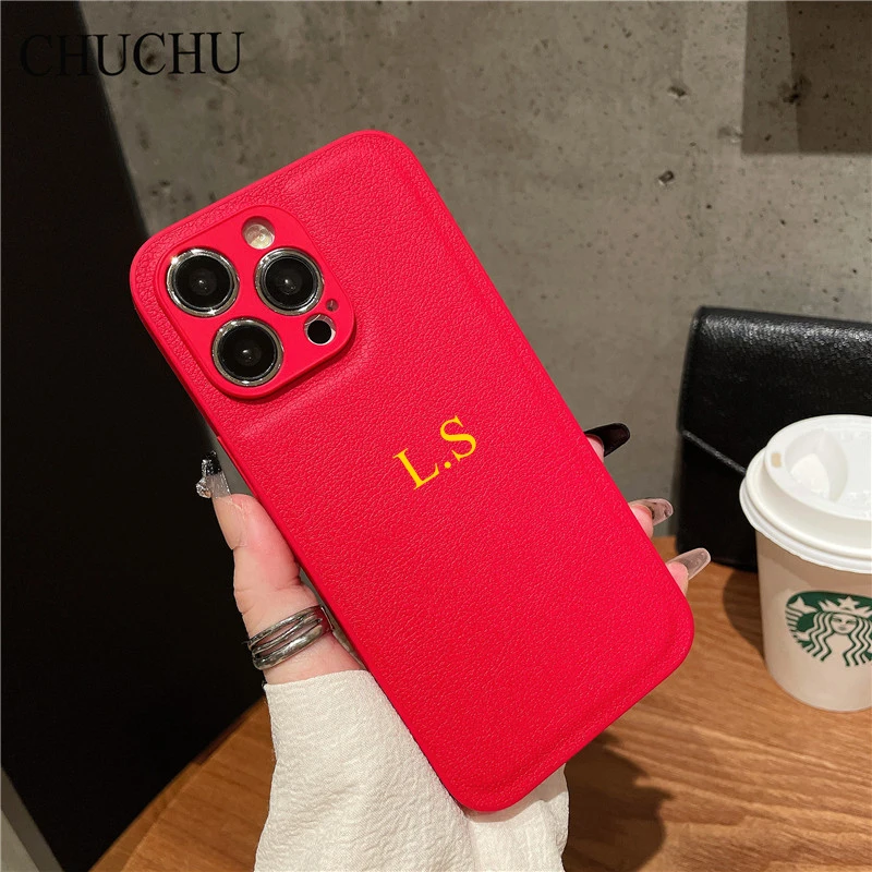 thumbnail image 1 of Luxury Custom Name DIY Leather Soft Case For iPhone 15 Pro Max 14 Pro Max 11 12 13 X S XR 7 8 Plus SE3 Personalize Initial Cover, 1 of 5