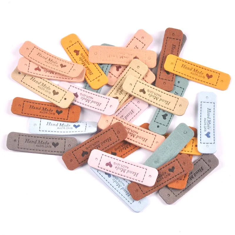 20Pcs 55x15mm Cloth Handmade With Love Embossed Tags DIY Flag Label For Garment Sewing Accessories