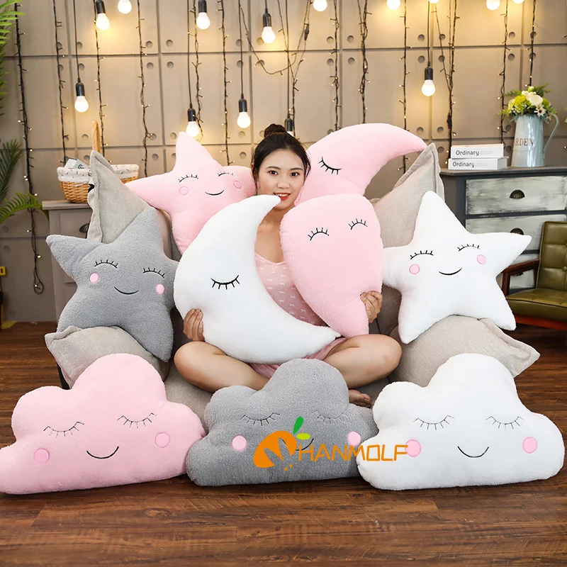 Plush Sky Pillows Emotional Moon Star Cloud Shaped Pillow Pink White Grey Yellow Purple Blue Room Chair Decor Cushion Gift 6