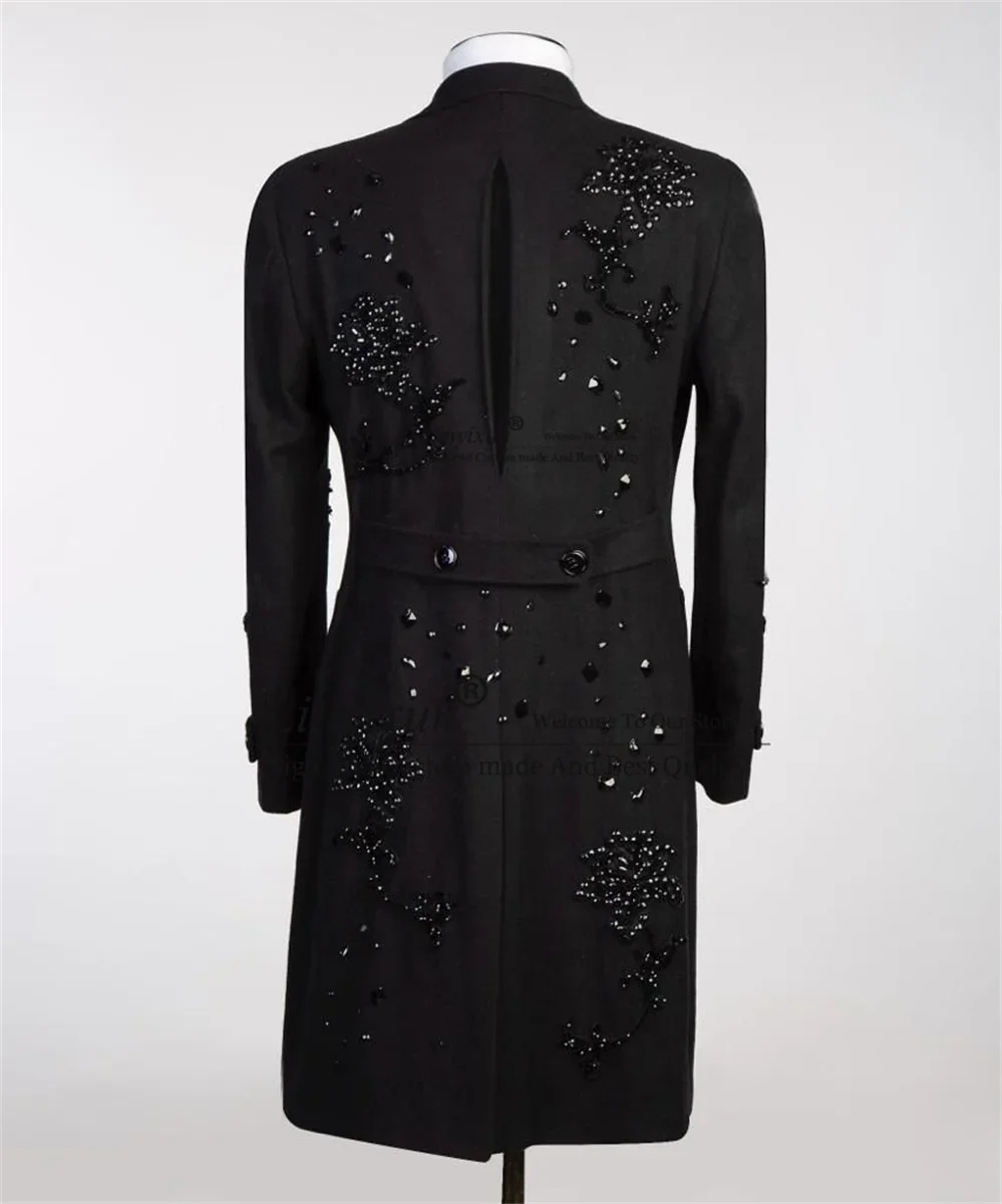 Customized Beaded Crystals Men's Jackets Sequins Wedding Groom Tuxedos Dinner Party Prom Blazers Slim Long Coats For Men Clothes 3