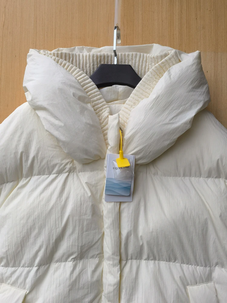 Black White Hooded down jacket for women Winter Oversized Thick warm 90% White duck down coat Long Feathers Outwear INKEO 3O234