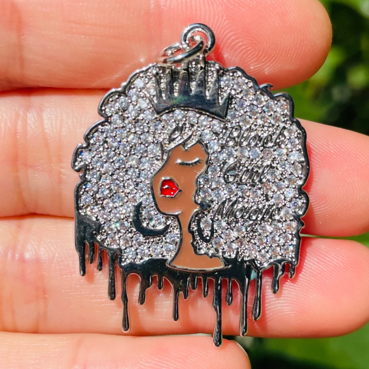 5pcs Afro Black Girl Magic Pendants for Women Bracelet Necklace Making Bling Zirconia Paved Gold-Plated Jewelry Accessory Supply