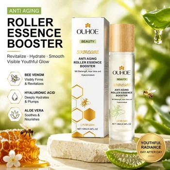 Siero Viso Anti-Età con Rullo, Booster al Veleno d'Api e Acido Ialuronico, Rassodante per la Pelle, Migliora le Rughe Sottili, Massaggio Facciale