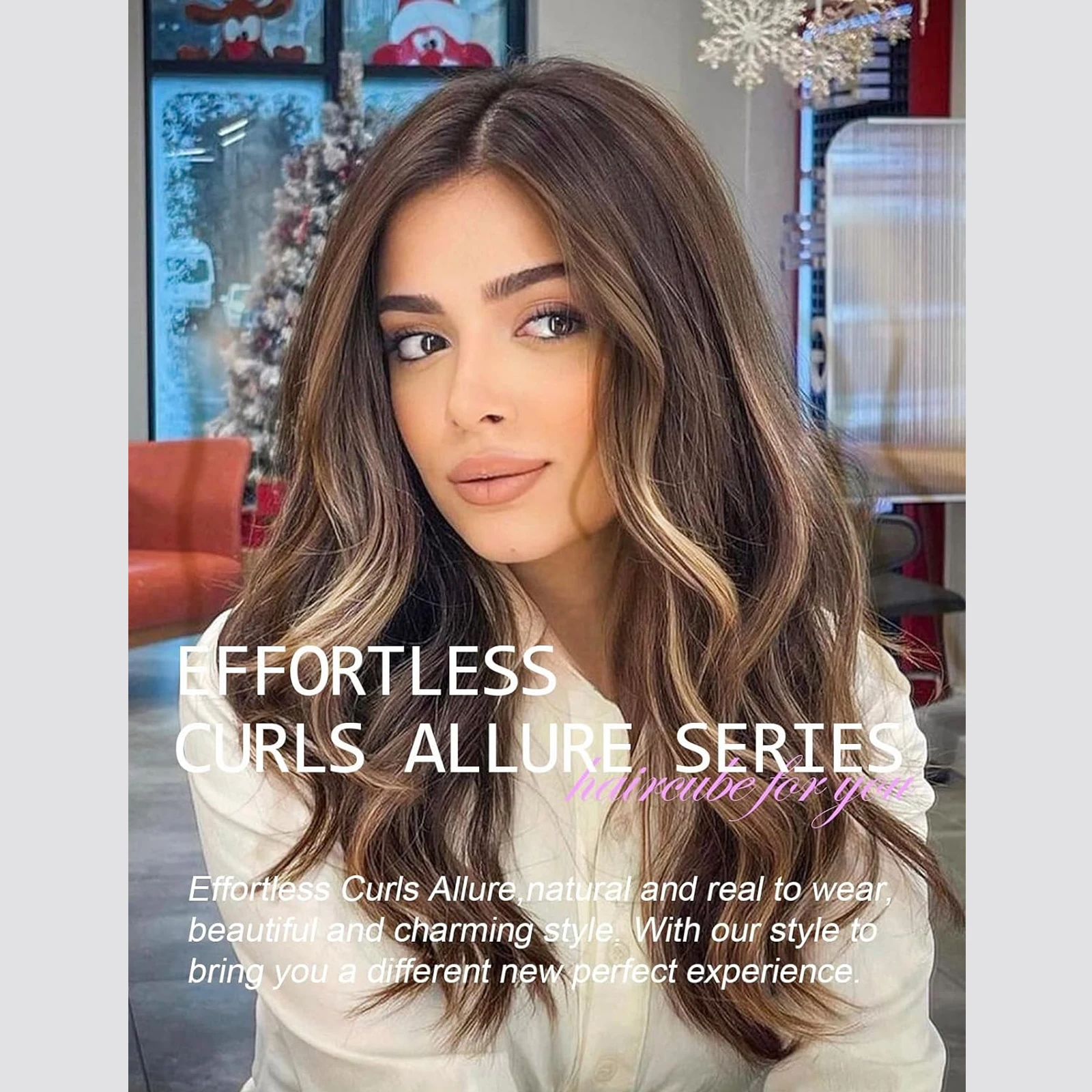 Long Wavy Curly Synthetic Hair Lace Front Wigs for Women Ombre Brown Highlight Color Wig Lace Frontal Wig for Daily Party Use